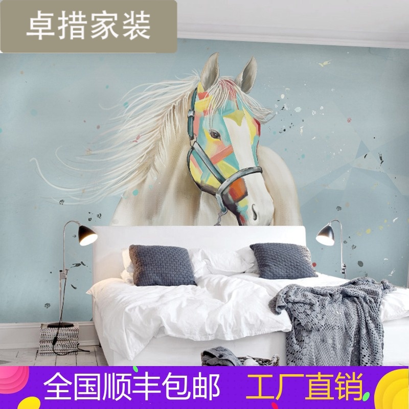 北欧个性艺术墙纸壁画客厅沙电视背景墙壁纸马语者简约现代墙布壹德壹高清大图