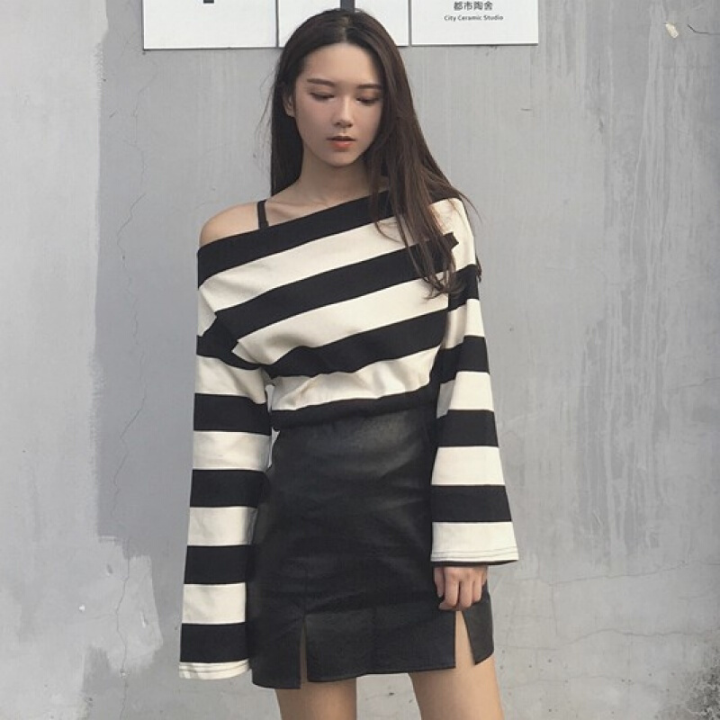 2018春装新款黑色皮裙高腰裙子A字裙显瘦开叉PU皮半身裙短裙女装黑色