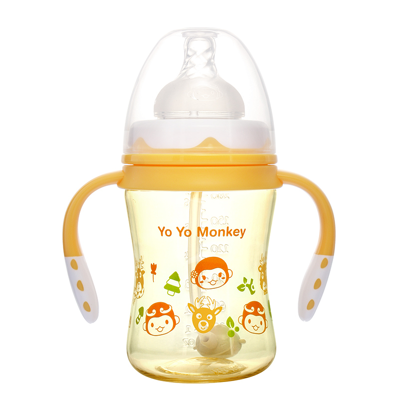 优优马骝(Yo Yo Monkey) 宽口径PPSU奶瓶MS2064 180ml 连手柄 橙色