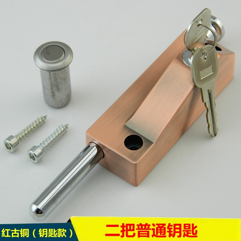 自动旋转门回固卫生间木门明装弹簧插销锁地插销地插锁带钥匙