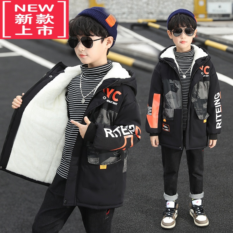 可莉允韩国男童棉衣加绒外套2022秋冬新品中大童时髦帅气男孩棉袄风衣潮棉服