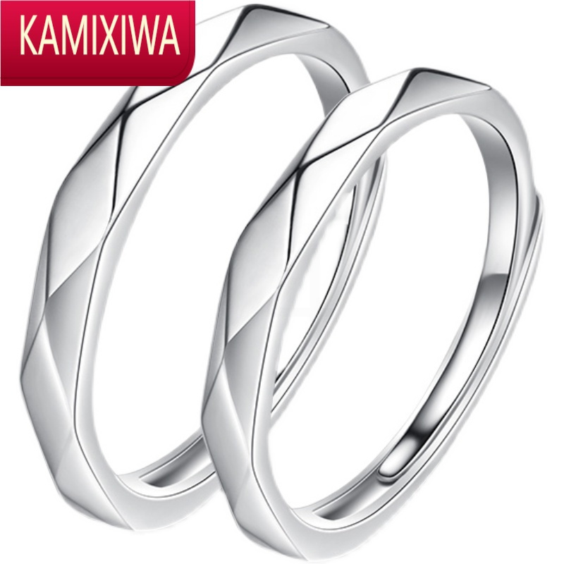 kamixiwa情侣戒指银一对男女款对戒小众设计轻奢求婚婚戒开口银素圈