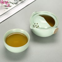 常生源 旅行功夫茶具仿宋汝窑祥龙快客杯 一壶一杯套装汝窑开片便携茶杯
