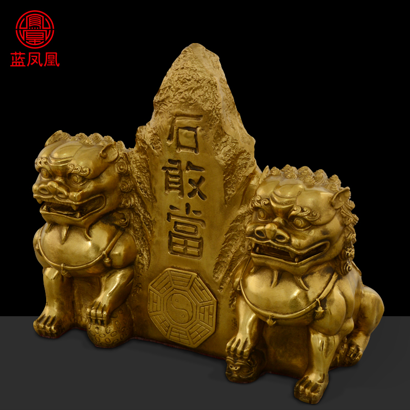 美帮汇铜泰山石敢当铜狮子石敢当摆件室内补缺角大号 30号铜双狮石敢当高39cm高清大图