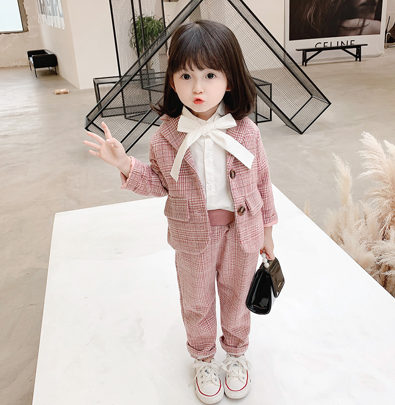 七色王国女童春装西服两件套2021新款洋气小女孩韩版儿童礼服西装春秋
