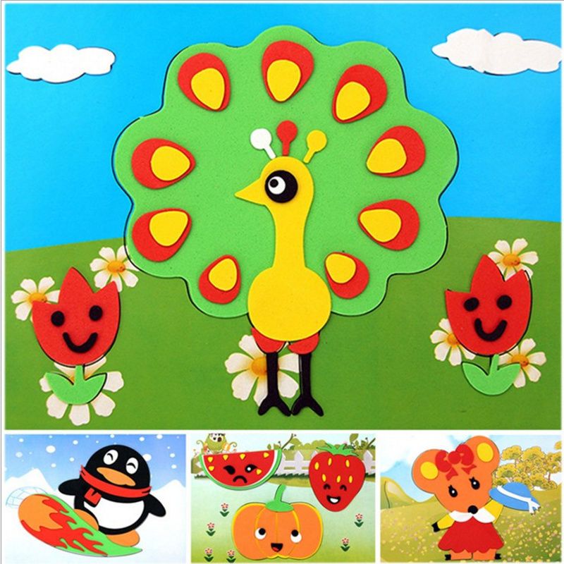幼儿园儿童eva卡通贴画3d立体海绵粘贴纸diy手工制作材料包|20张新款x