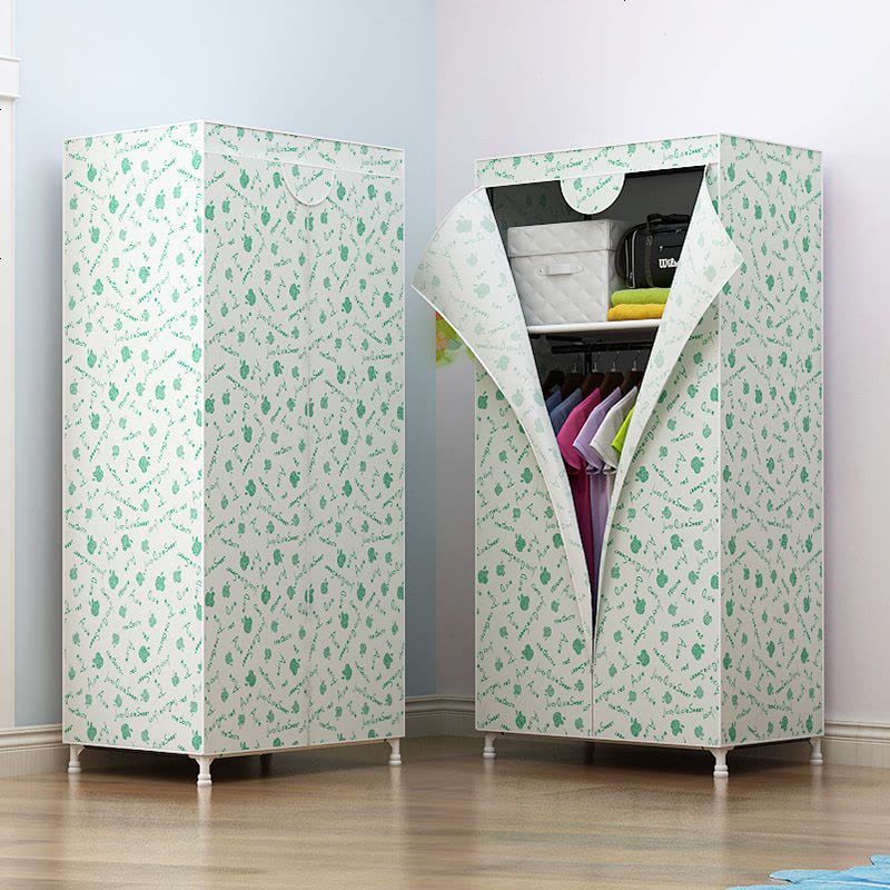 【收纳无忧】16MM加粗钢管简易衣柜加厚布衣柜小号宿舍单人衣橱组装组合加固衣柜 经典款 无纺布 青苹果图片