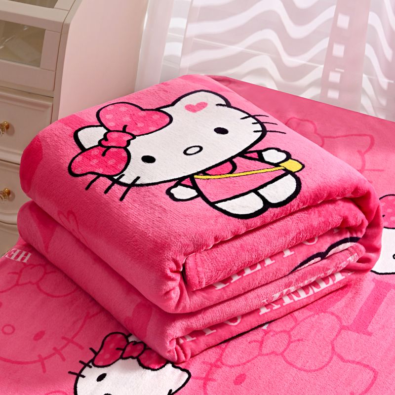 法兰绒可爱kt猫毛毯铺床床单冬季加绒夏季毯子绒毯午睡毯沙发盖毯_505 200*230cm【铺盖两用】 KT猫