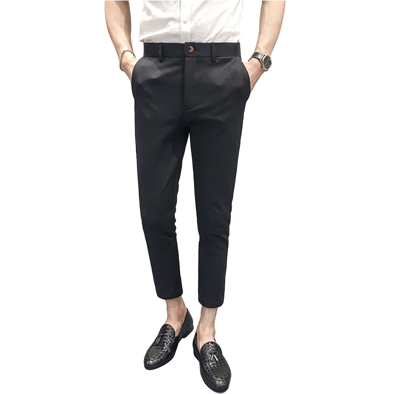 夏款男士西裤弹力免烫休闲裤黑色百搭九分裤男韩版英伦风男裤子