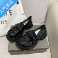 SUNTEK厚底小皮鞋女2022年秋季新款英伦风松糕底黑色乐福鞋女百搭单松 亮光黑 39