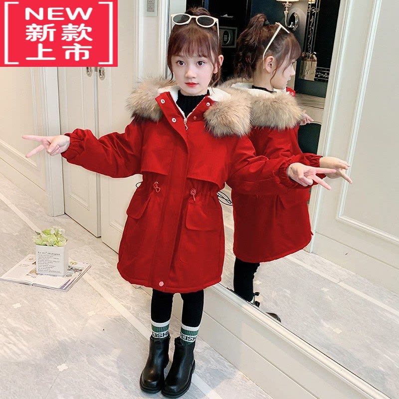 可莉允女童加绒外套冬季儿童洋气棉衣棉袄加厚毛领派克服中长款冬装棉服图片