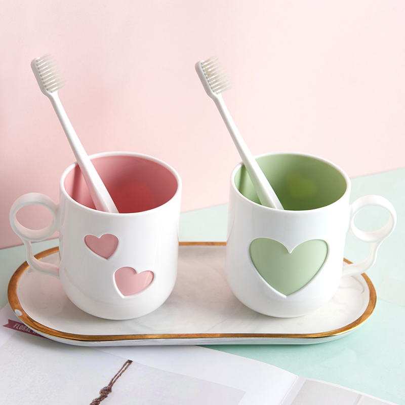 亲子刷牙杯子情侣牙缸杯套装塑料牙刷杯一对家用洗漱口杯三口之家|[套装狠划算2个装]粉色+绿色