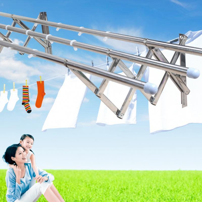 不锈钢阳台户外伸缩晾衣杆推拉折叠晾衣架室外安装窗外晒衣架