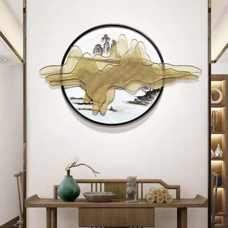 新中式铁艺挂件墙面装饰客厅背景墙玄关金属壁饰创意水墨山影壁挂 三维工匠 80cm*50cm高清大图