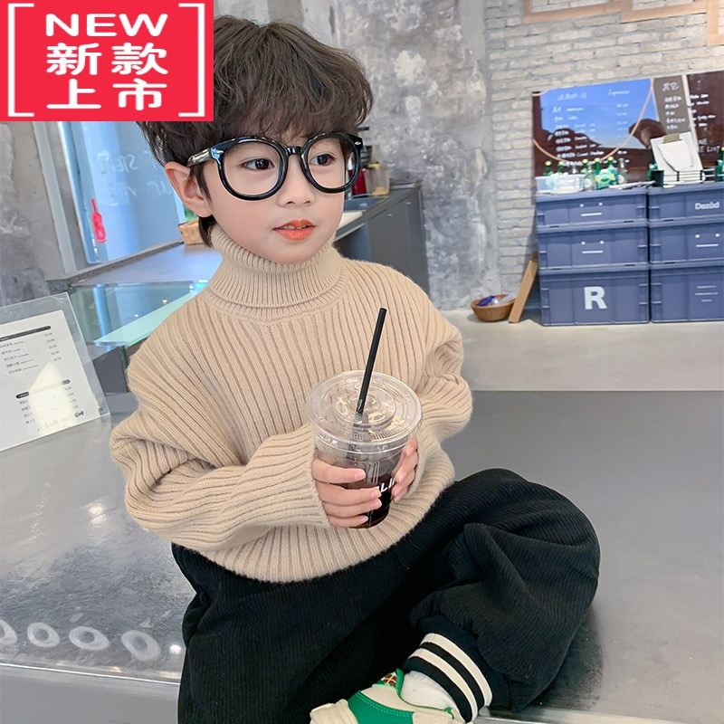 可莉允男童毛衣秋冬款2022新款儿童打底衫冬装男孩上衣半高领冬季针织衫