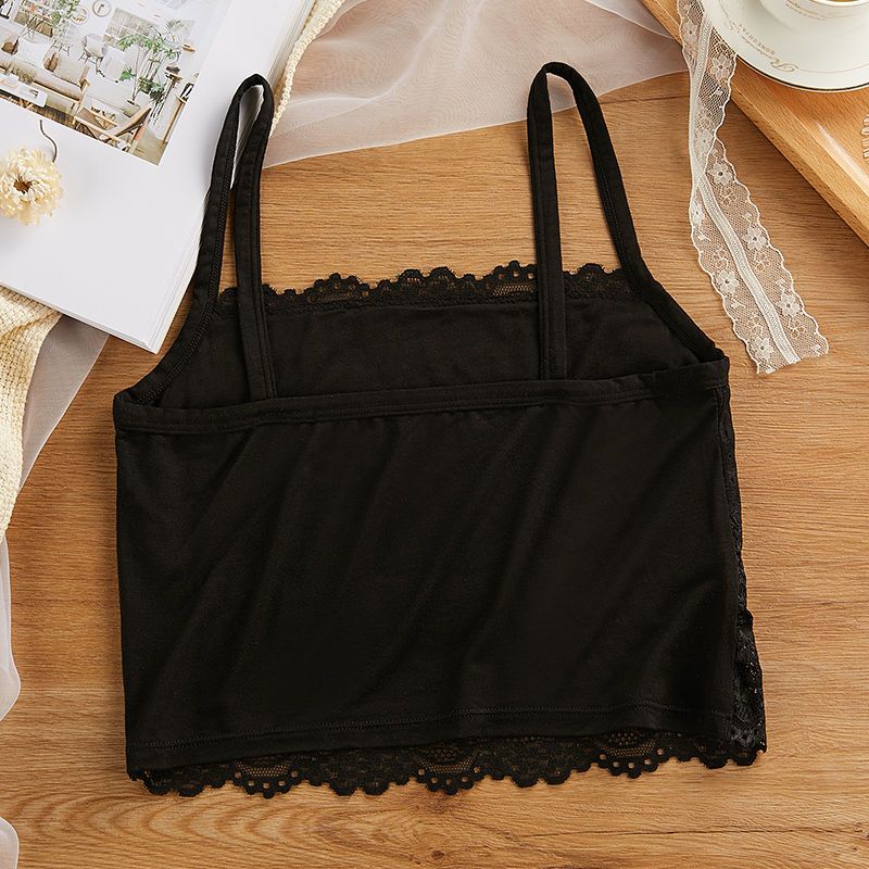 美背吊带背心女学生打底防走光无胸垫薄款裹胸抹胸大码内衣女 黑色