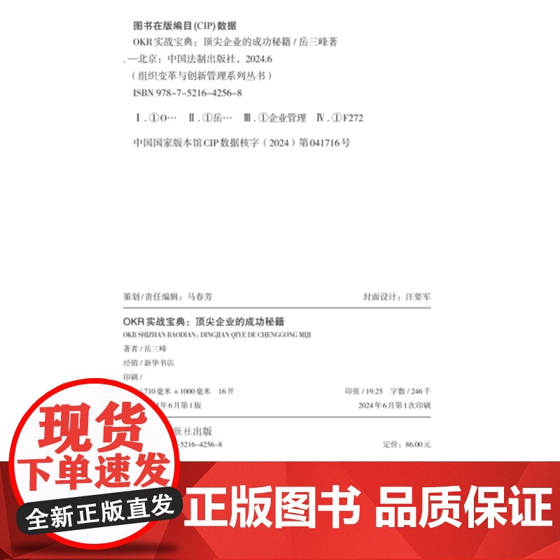 2024新书 OKR实战宝典 顶尖企业的成功秘籍 岳三峰 著 目标与关键成果法实战宝典 组织变革与创新管理系列丛书 中国高清大图