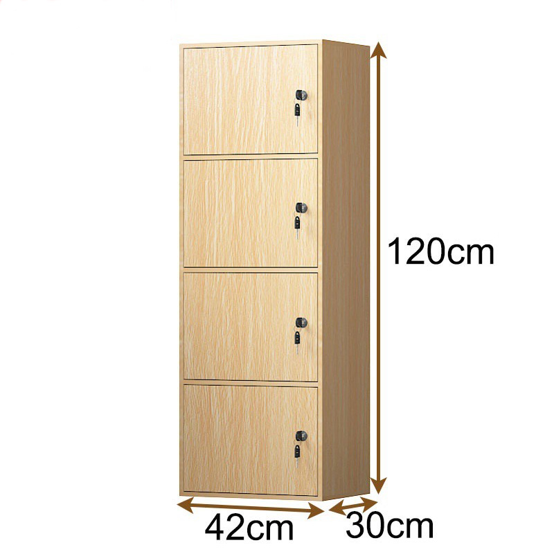 鋆珑 带锁储物柜板材原木色 4格 组高清大图