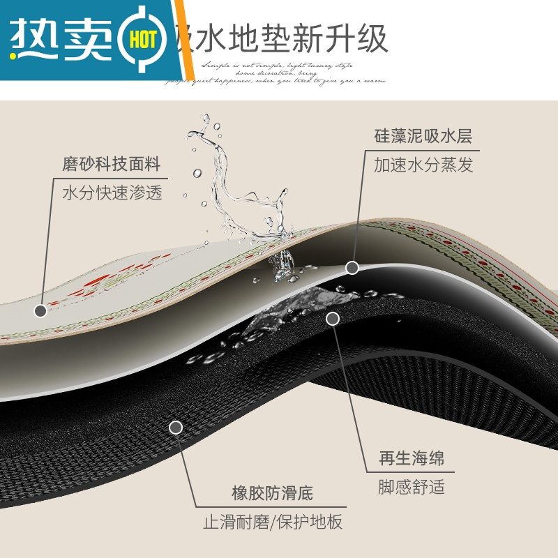 敬平卫生间地垫硅藻泥吸水垫浴室防滑垫入门速干吸水地垫家用脚垫1295