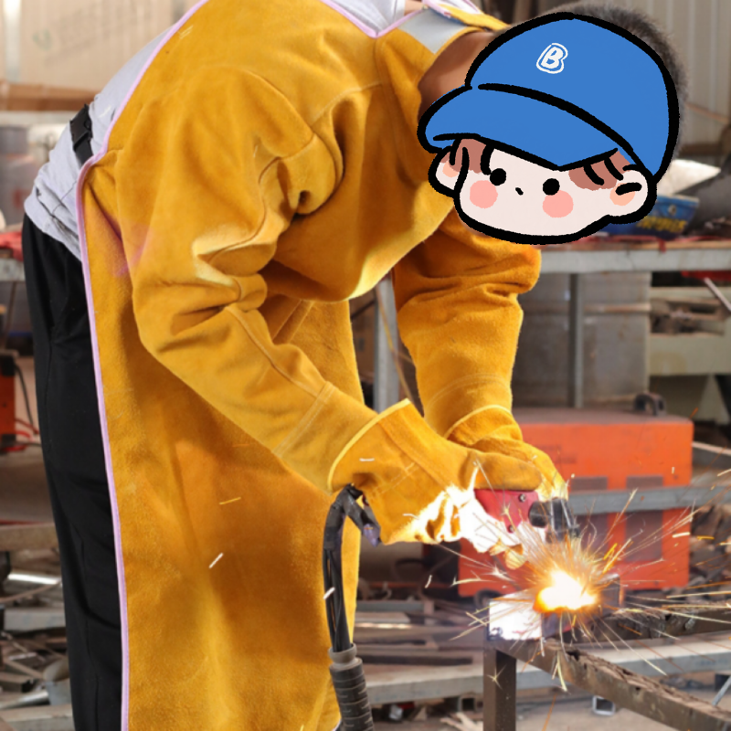 中固电焊工牛皮耐磨隔热防烫耐高温防护衣反穿衣焊工围裙氩弧焊工作服桔色长款高领长袖105cm高清大图