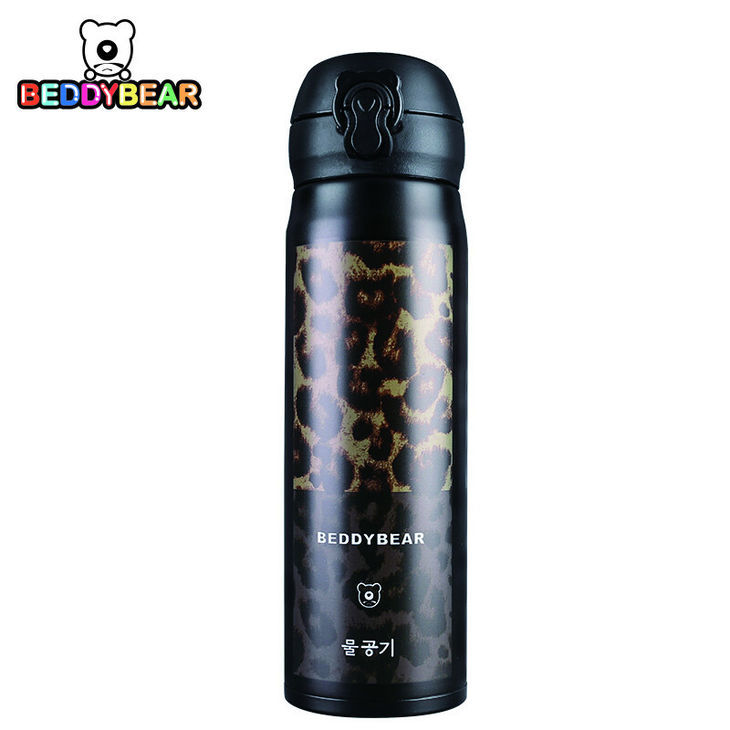 [苏宁自营]韩国杯具熊BEDDYBEAR正品杯具熊脸谱不锈钢保温杯便携学生成人可爱迷你情侣车载定制焖烧水杯—黑色豹纹