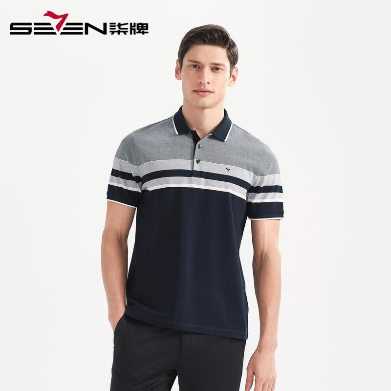 柒牌男装polo衫2021夏季休闲翻领百搭男士短袖时尚条纹透气弹力半袖男