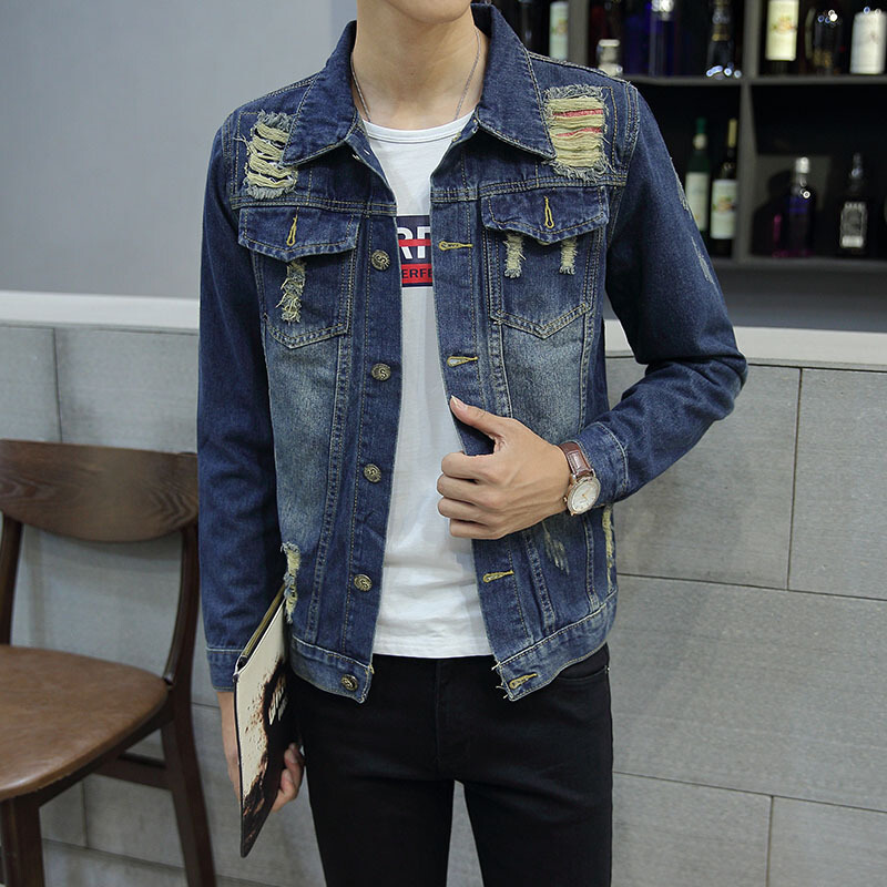 新款秋季牛仔夹克男士修身复古牛仔外套男青年韩版牛仔衣潮男上衣