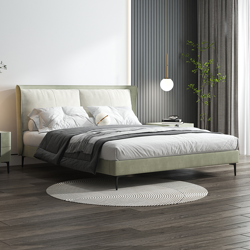 冬熊意式科技布床现代简约主卧大床北欧轻奢软包绒布布艺床ins风视频