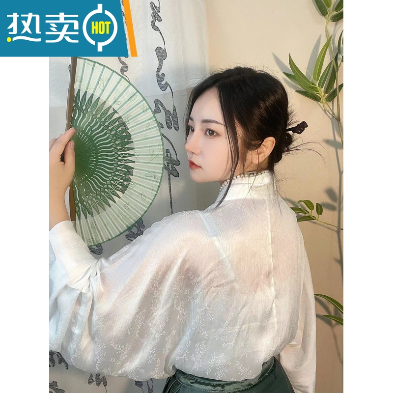 XIANCAI女扇复古风折叠礼品折扇子汉服扇夏季便携带小浅绿色跳舞扇旗袍夏 荼靡高清大图