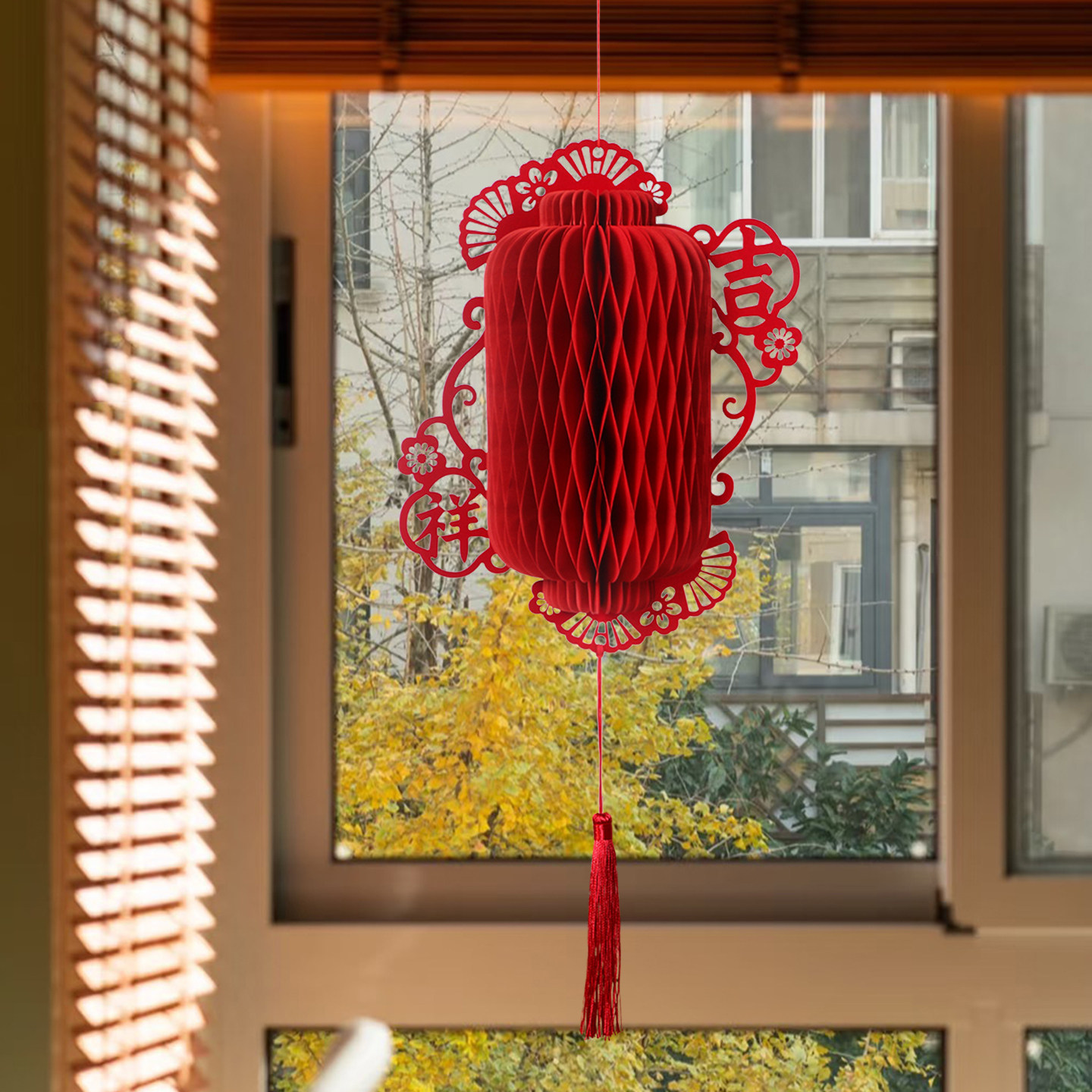 智美环球 2026马年中式灯笼春字立体蜂窝挂饰摆件 新年快乐+团团圆圆[挂钩]高清大图