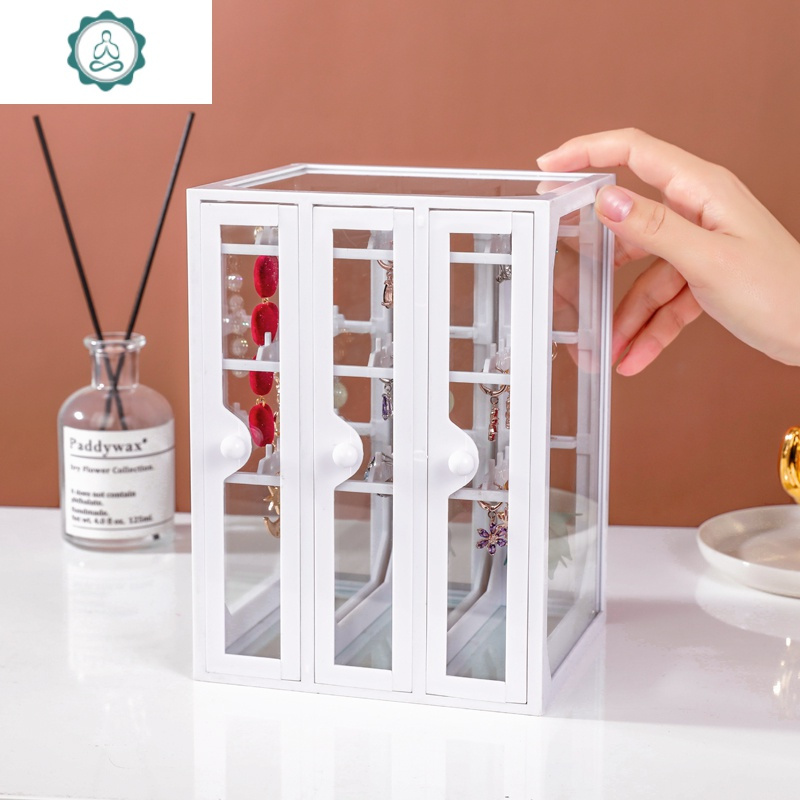 网红玻璃首饰收纳盒公主耳环耳钉项链饰品整理架子桌面透明置物架 封