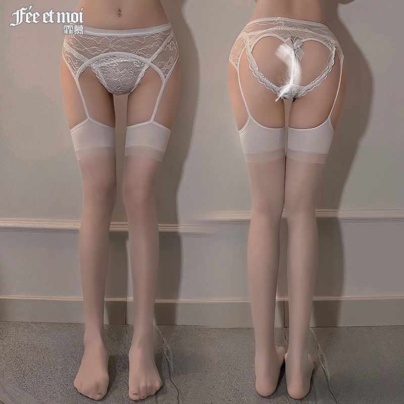 霏慕蕾丝吊带一体袜情趣内衣性感弹力连裤袜黑丝诱惑吊带丝袜吊袜带性感情趣内衣7365 7365白【单件吊带一体袜】 均码