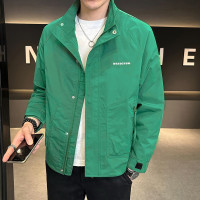 夹克男士春秋季年新款潮流立领工装外套男短款外穿上衣服时尚 4XL 翠绿色【以实物为准】