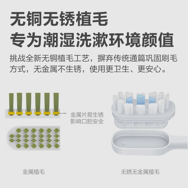 小米(mi)米家适用T300/T500 声波电动牙刷头3支装通用型替换高清大图