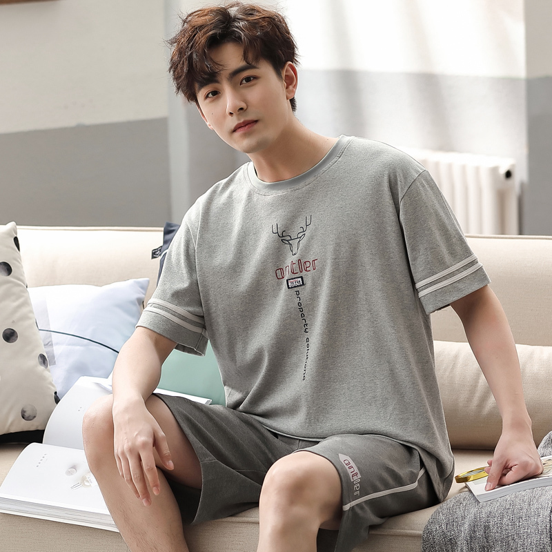 睡衣男棉短袖青年套头家居服男夏天薄款男士睡衣夏季全棉套装