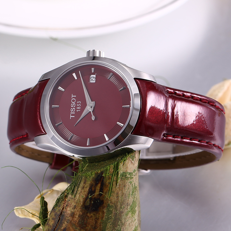 天梭(TISSOT)库图系列石英红色皮带女士手表T035.210.16.371.00多款 石英表 女 皮革