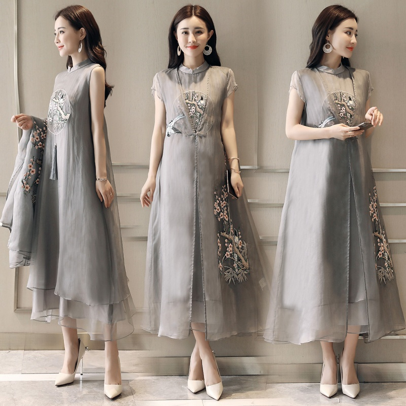 民族风连衣裙女夏装女士新品长裙流行中国风女装气质复古雪纺裙子