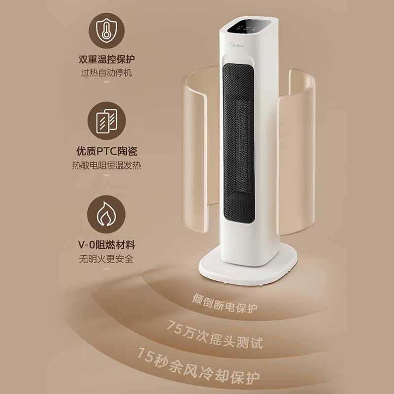 美的(Midea) 电热取暖器 暖风机 电暖气家用 冷暖风机 2000W大功率 白色 HFV20ER高清大图