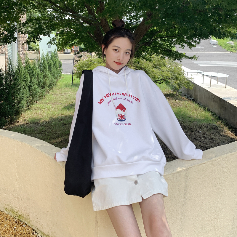 [200元任选3件]唐狮新款早秋圆领卫衣女甜美宽松薄款上衣ins设计感小众外套