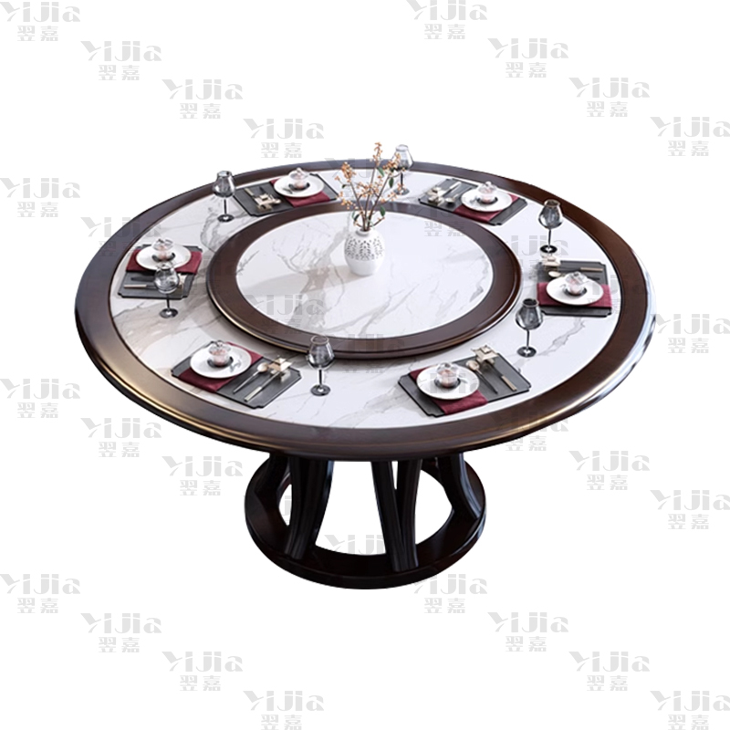 翌嘉 YJ3110414 岩板餐桌实木圆形餐桌椅组合2米圆桌14把餐椅