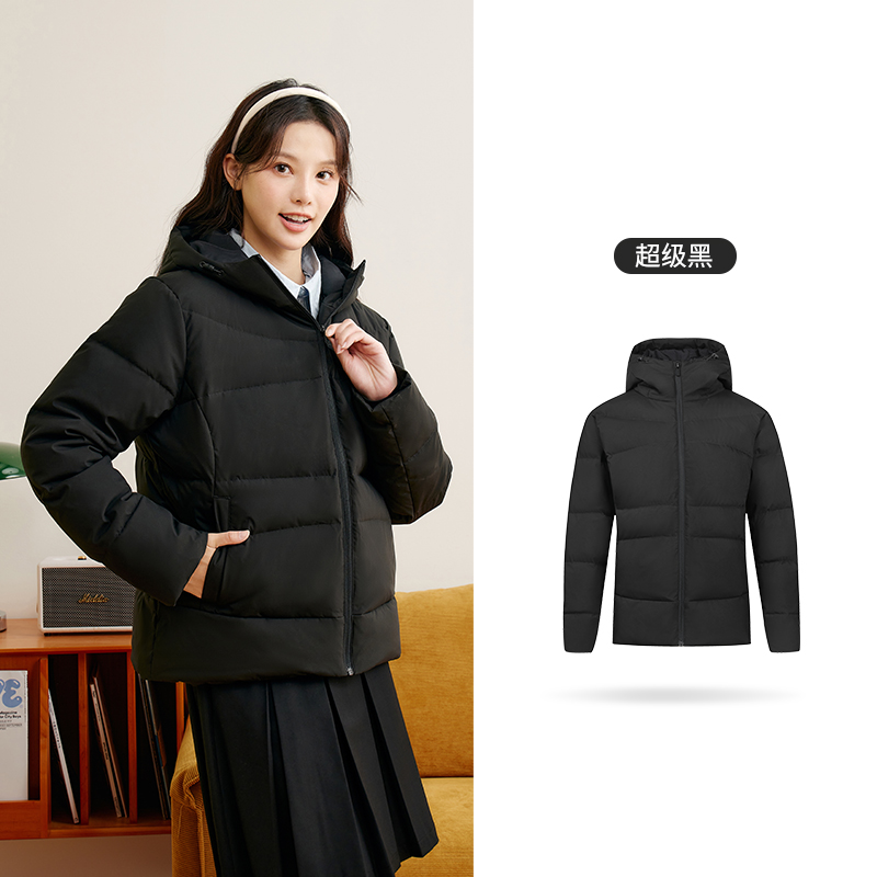 361°三防羽绒服女冬季女士防水防油防污加厚保暖连帽羽绒外套 超级黑 XS