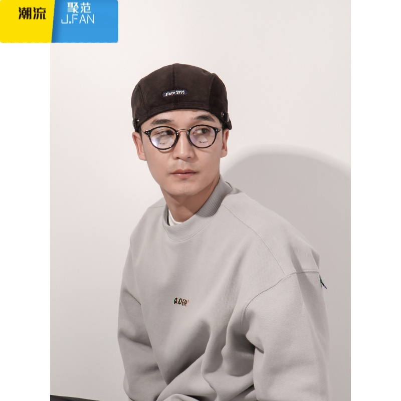 聚范反戴贝雷帽灯芯绒街头复古前进鸭舌帽男日系英伦文艺画家帽子女潮