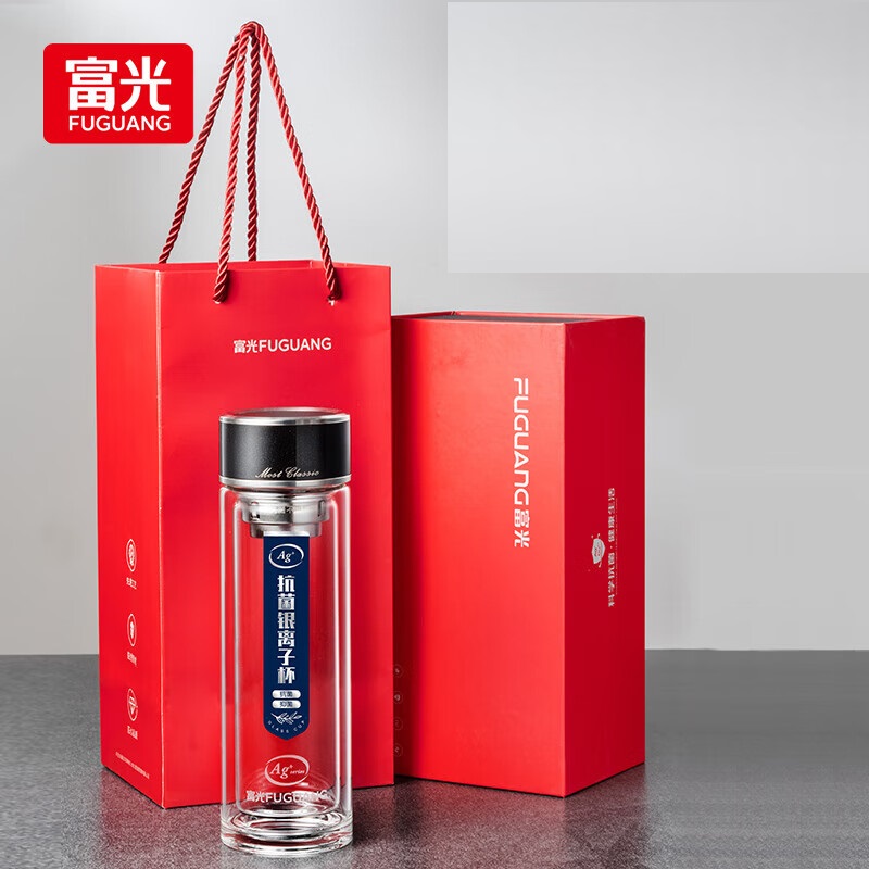 富光(FGA)铭成银离子抗菌杯双层玻璃水杯高档商务泡茶车载便携杯子茶杯子G2213-SH-400K高清大图