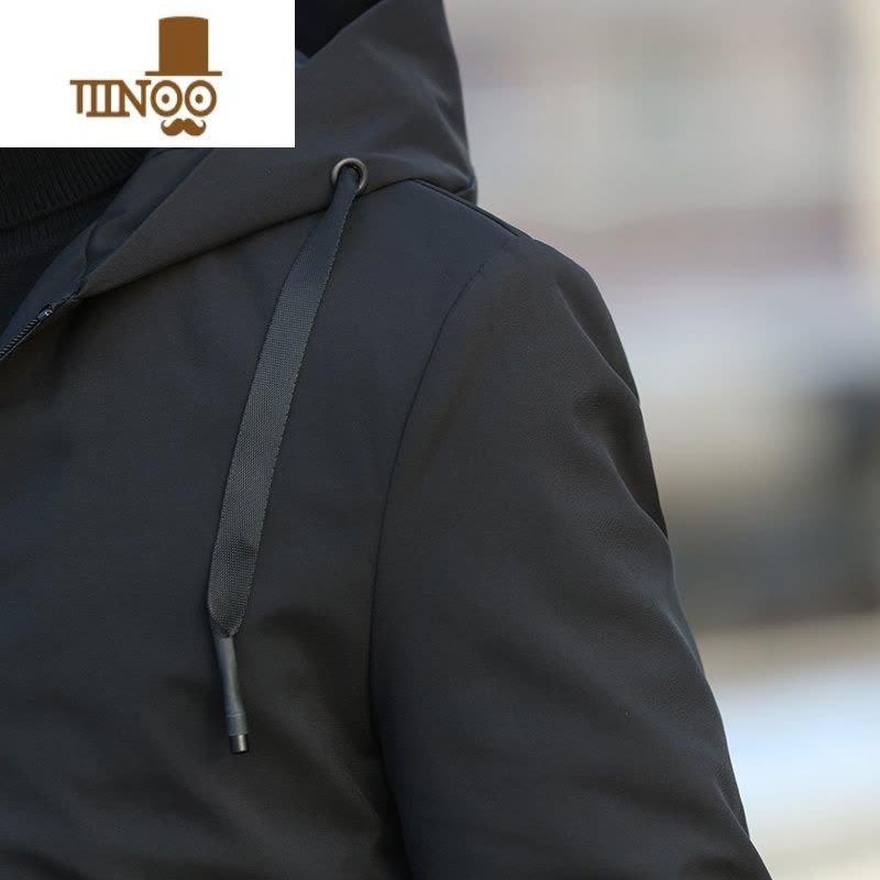 YANXU风衣男中长款加棉 2023保暖外套 时尚休闲纯色大码连帽大衣男图片