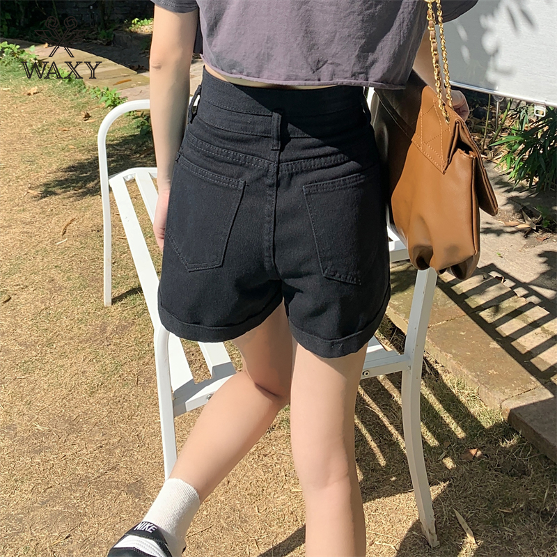WAXY夏季高腰牛仔短裤女半身a字阔腿宽松显瘦韩版热裤辣妹女士潮