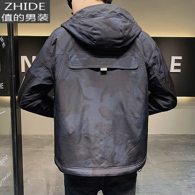 SUNTEK秋冬季男士棉服加厚迷彩工装2020年新款潮牌棉袄连帽春装外套上衣夹克