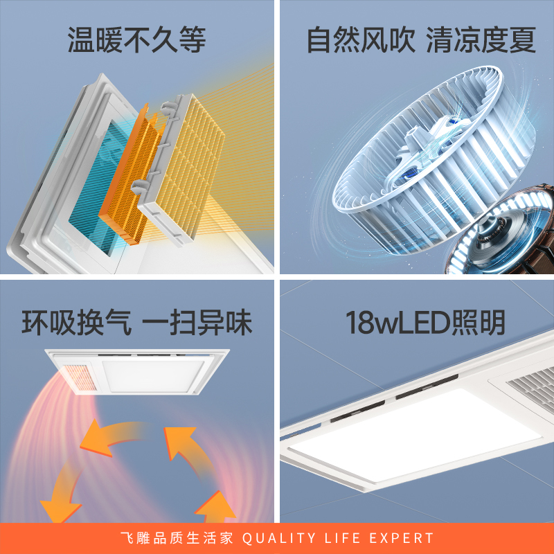 飞雕(FEIDIAO)风暖浴霸卫生间暖风机多功能浴室取暖超薄琴键开关集吊普吊可用C11(浴霸需自行安装)高清大图