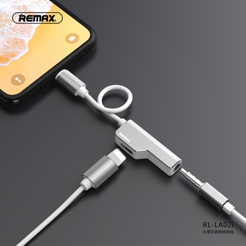 REMAX 乐享 双Lt 音频转接线 iPhone 手机同时充电听歌 白色