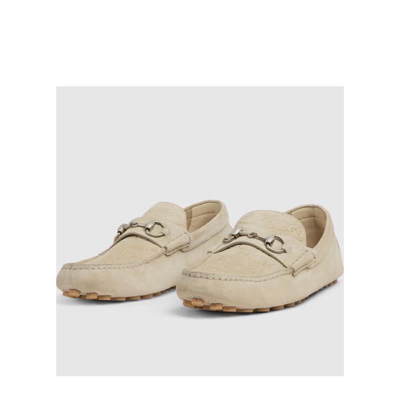 古驰(GUCCI)马衔扣绒面革乐福鞋卵石纹橡胶底户外休闲鞋男高清大图
