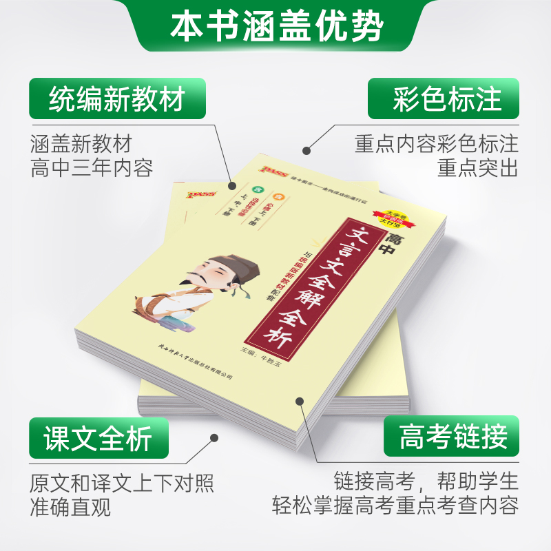 高中通用 [正版]2024新版PASS绿卡 高中文言文全解全析 RJ/人教版必修+选修 高中同步总复习口袋书 辅导书工具高清大图